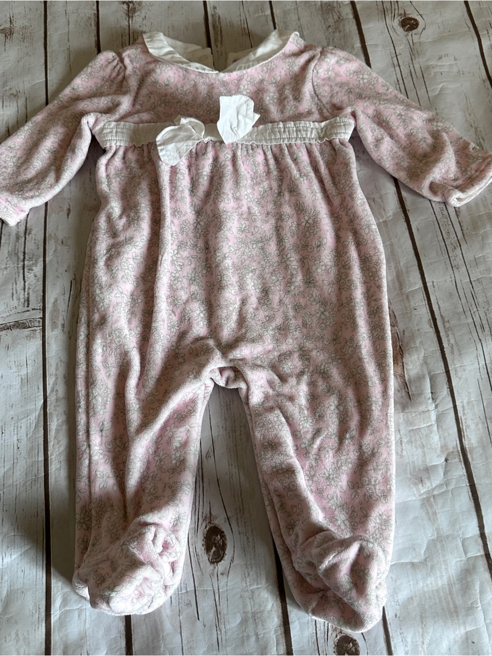 Janie and Jack Pink floral sleeper with white bows, vguc size 3-6 months